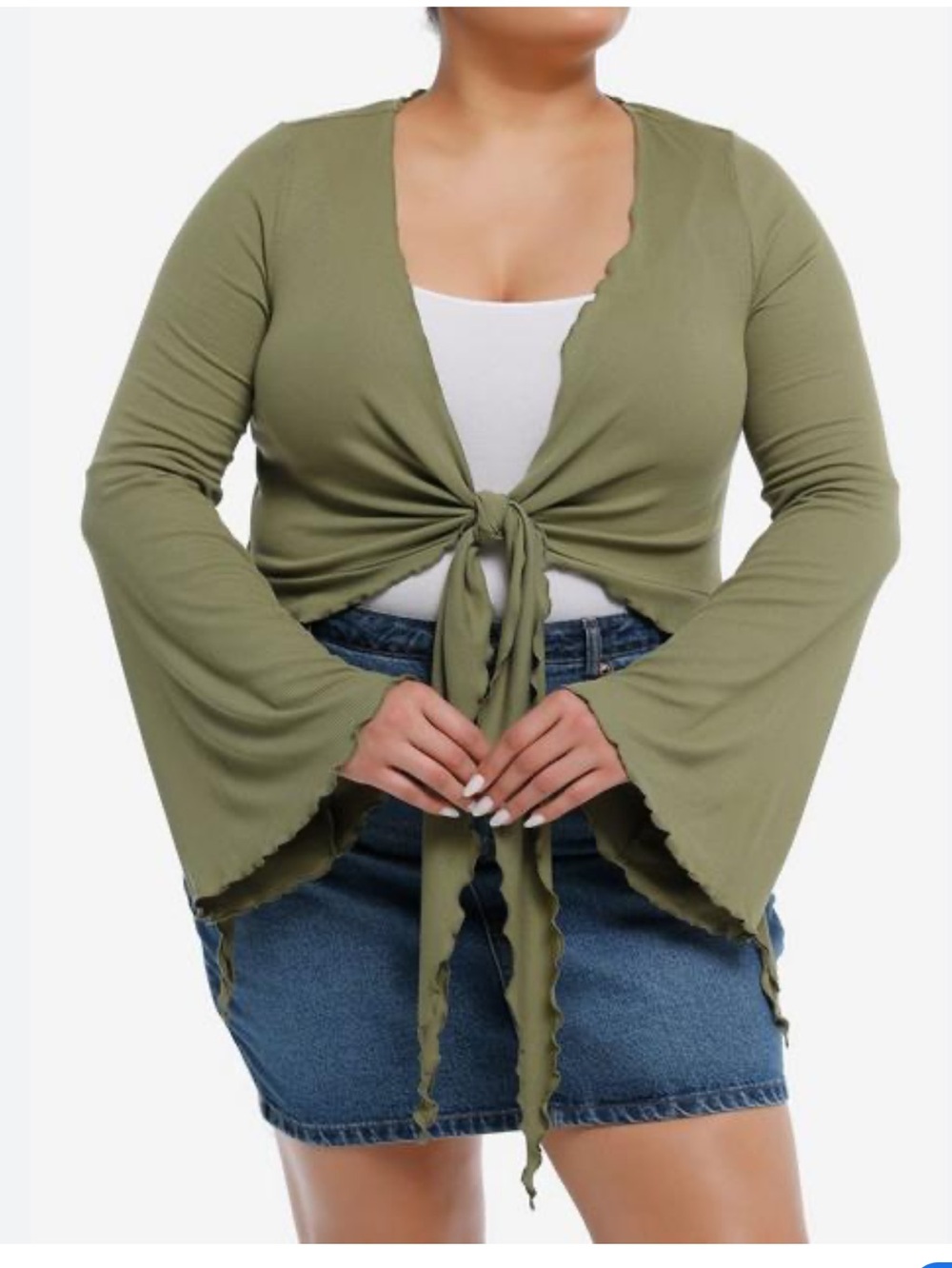 Thorn & Fable Green Bell Sleeve Crop Top